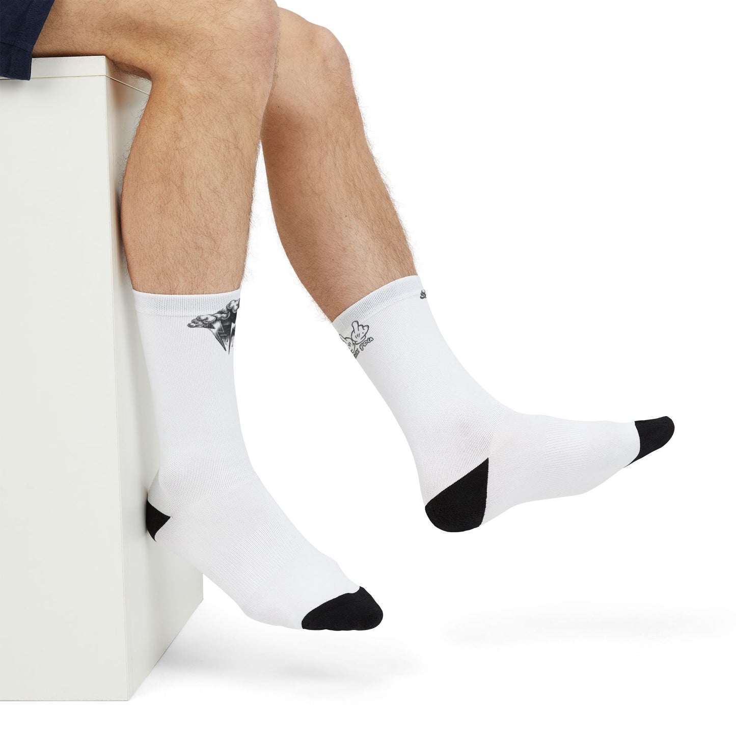 Edgy Sublimation Crew Socks — Black Fist & 'F*** You' Middle Finger Graphic