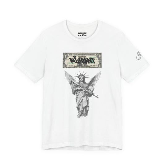 Statue of Liberty Angel Tee — 'MIGRANTS' Dollar Graphic Short Sleeve