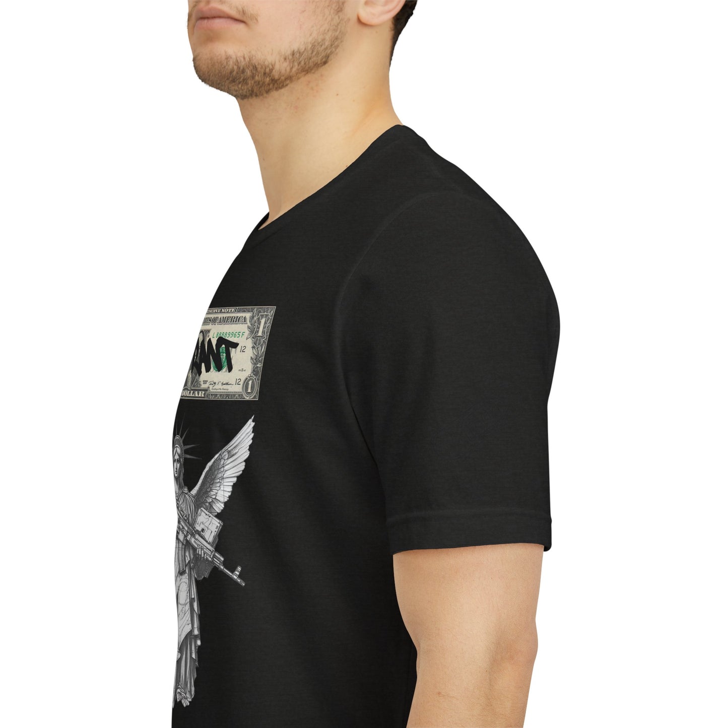 Statue of Liberty Angel Tee — 'MIGRANTS' Dollar Graphic Short Sleeve