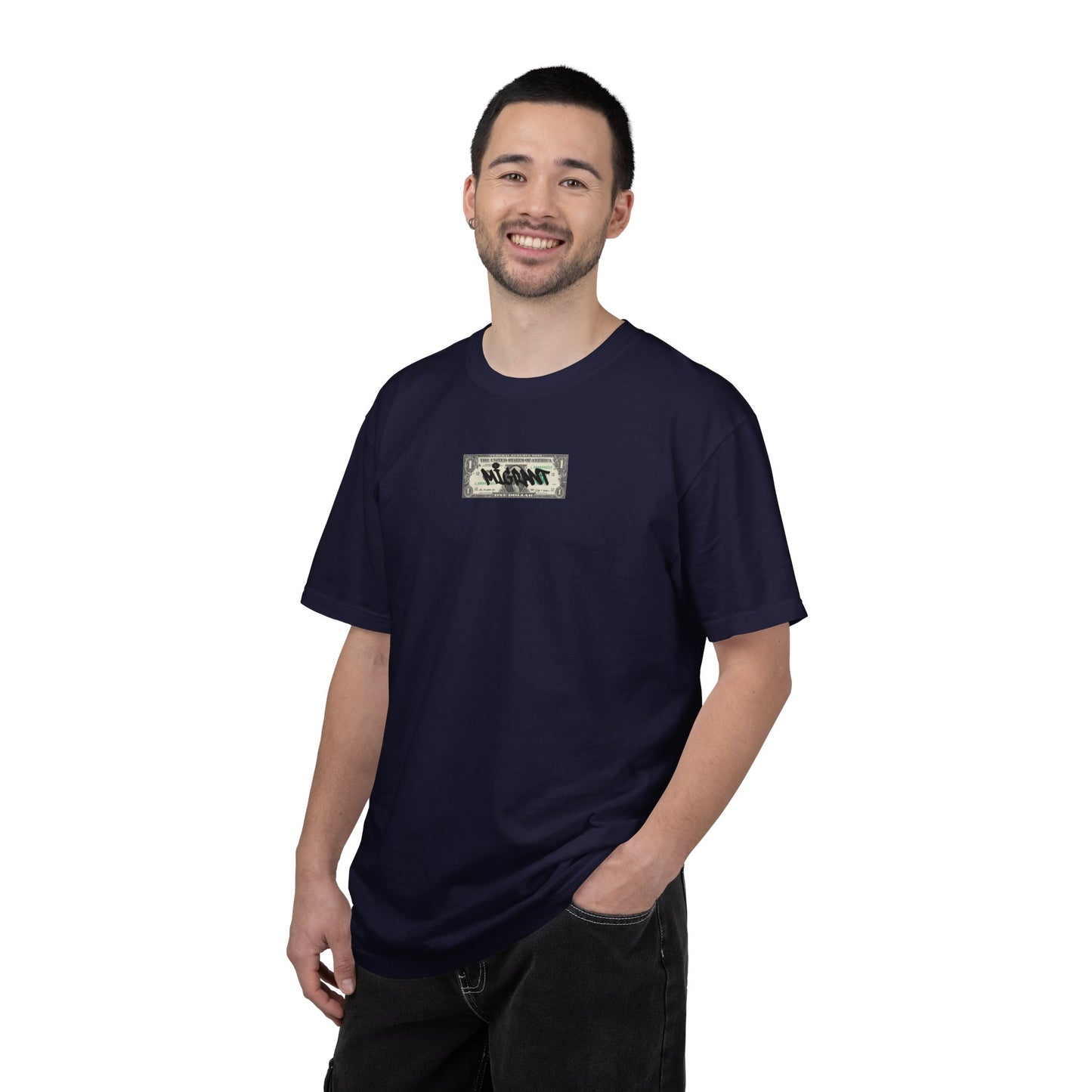 Photo Backprint T‑Shirt — Urban Graffiti 'Across the Skies Not Real' Streetwear