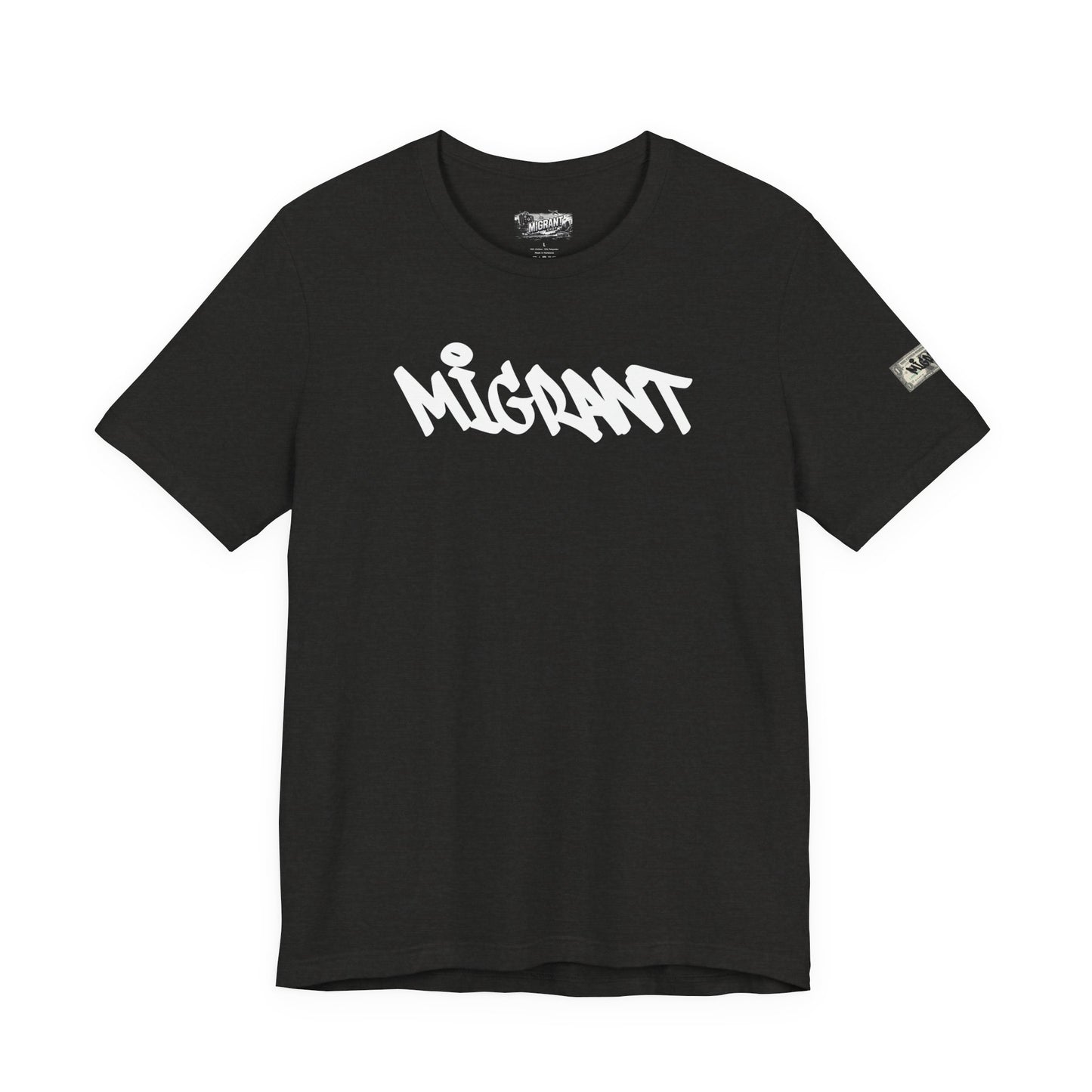 T-Shirt — 'Migrant' Graffiti Urban Photo Tee (Back: 'Where's The Smiles Not Dead')
