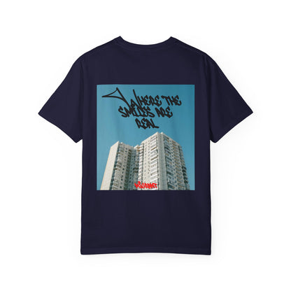 Photo Backprint T‑Shirt — Urban Graffiti 'Across the Skies Not Real' Streetwear
