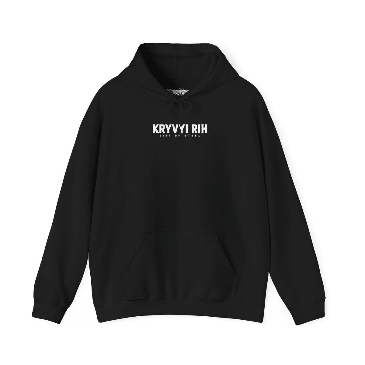Hoodie — "Kryvyi Rih" Memorial Black Pullover with Cityscape Back Print