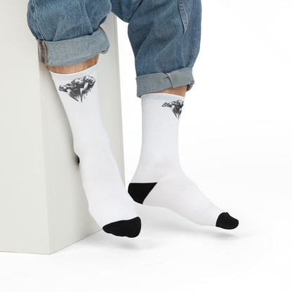 Edgy Sublimation Crew Socks — Black Fist & 'F*** You' Middle Finger Graphic