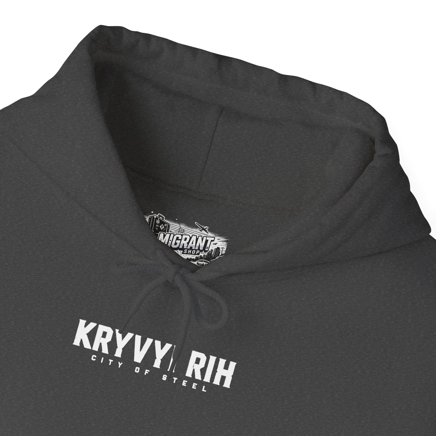 Hoodie — "Kryvyi Rih" Memorial Black Pullover with Cityscape Back Print