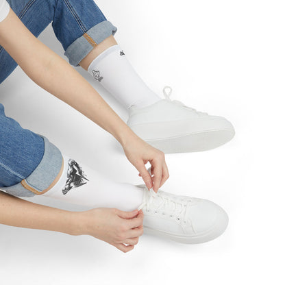 Edgy Sublimation Crew Socks — Black Fist & 'F*** You' Middle Finger Graphic