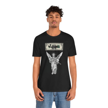 Statue of Liberty Angel Tee — 'MIGRANTS' Dollar Graphic Short Sleeve