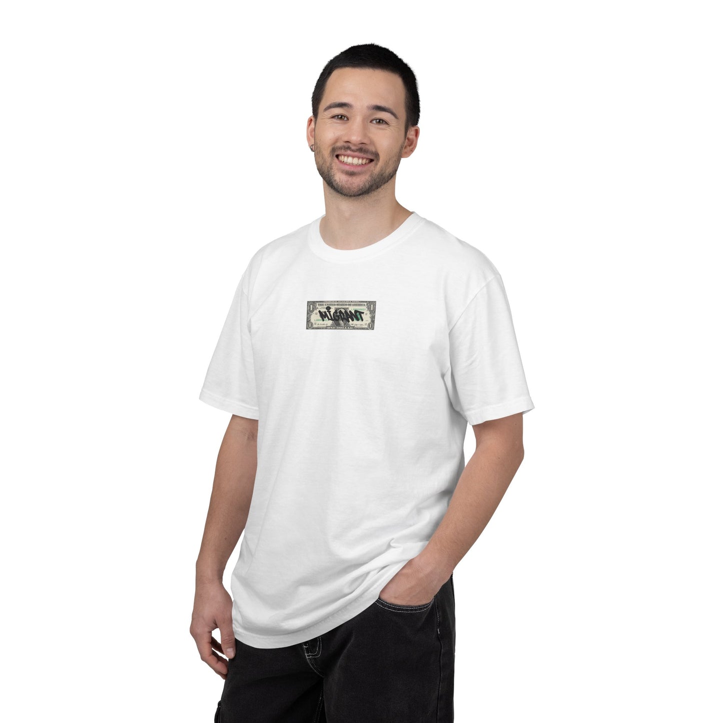 Photo Backprint T‑Shirt — Urban Graffiti 'Across the Skies Not Real' Streetwear
