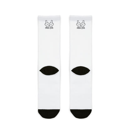Edgy Sublimation Crew Socks — Black Fist & 'F*** You' Middle Finger Graphic