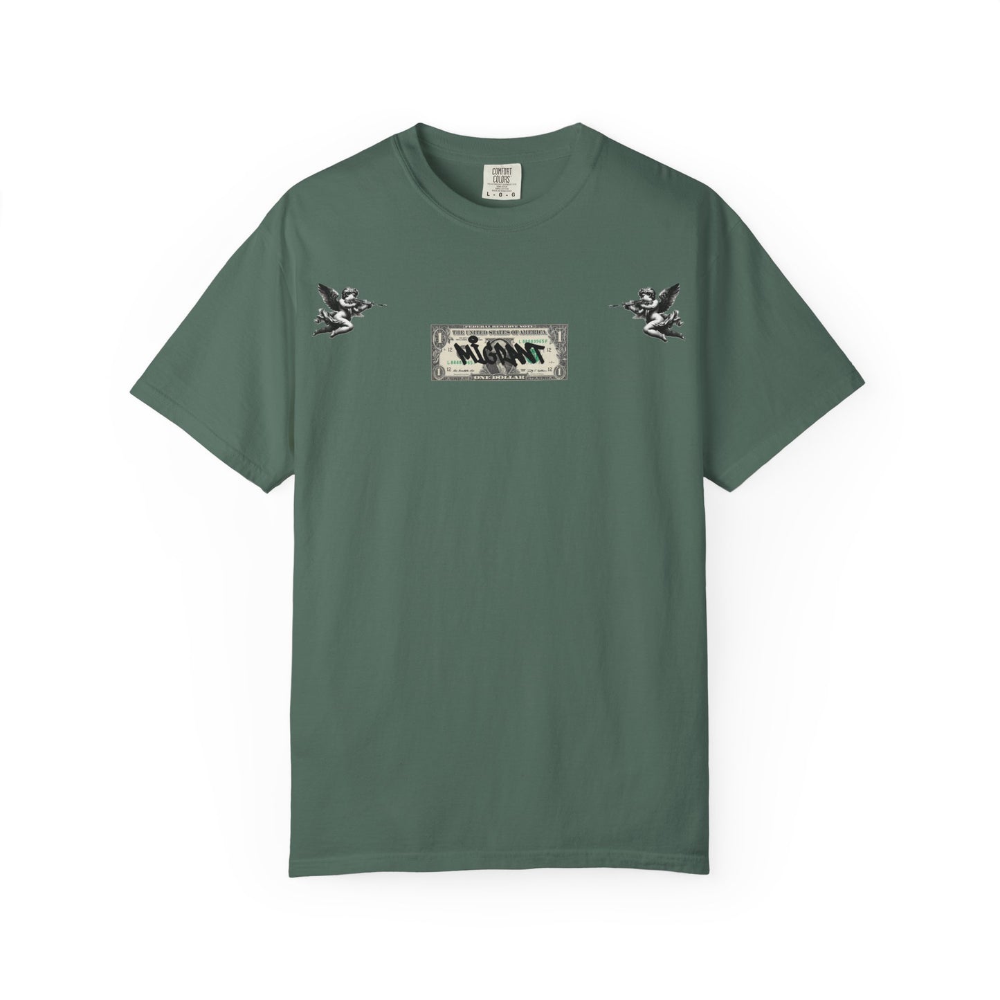 Graphic T‑Shirt — Vintage Photo Back with Red Graffiti "Religion Divides Us"