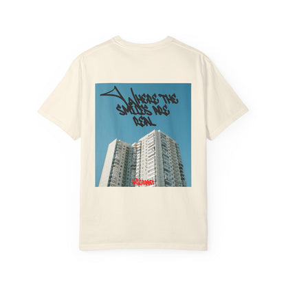 Photo Backprint T‑Shirt — Urban Graffiti 'Across the Skies Not Real' Streetwear