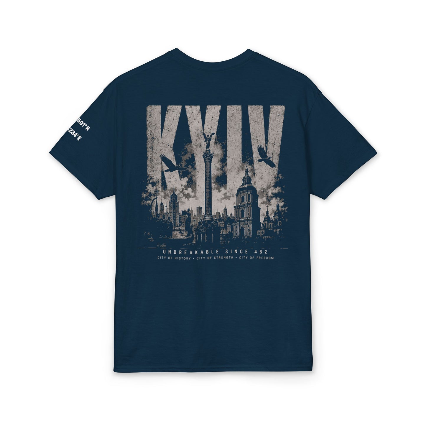 Kyiv Graphic T-Shirt — City Skyline Tribute Tee (front logo, back Kyiv design)
