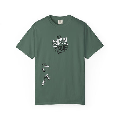 T-Shirt — 'Stay True' Graffiti Skate Tee with 'Fuck the System' Back Accent