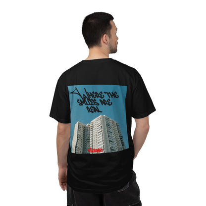 Photo Backprint T‑Shirt — Urban Graffiti 'Across the Skies Not Real' Streetwear
