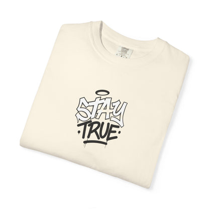 T-Shirt — 'Stay True' Graffiti Skate Tee with 'Fuck the System' Back Accent