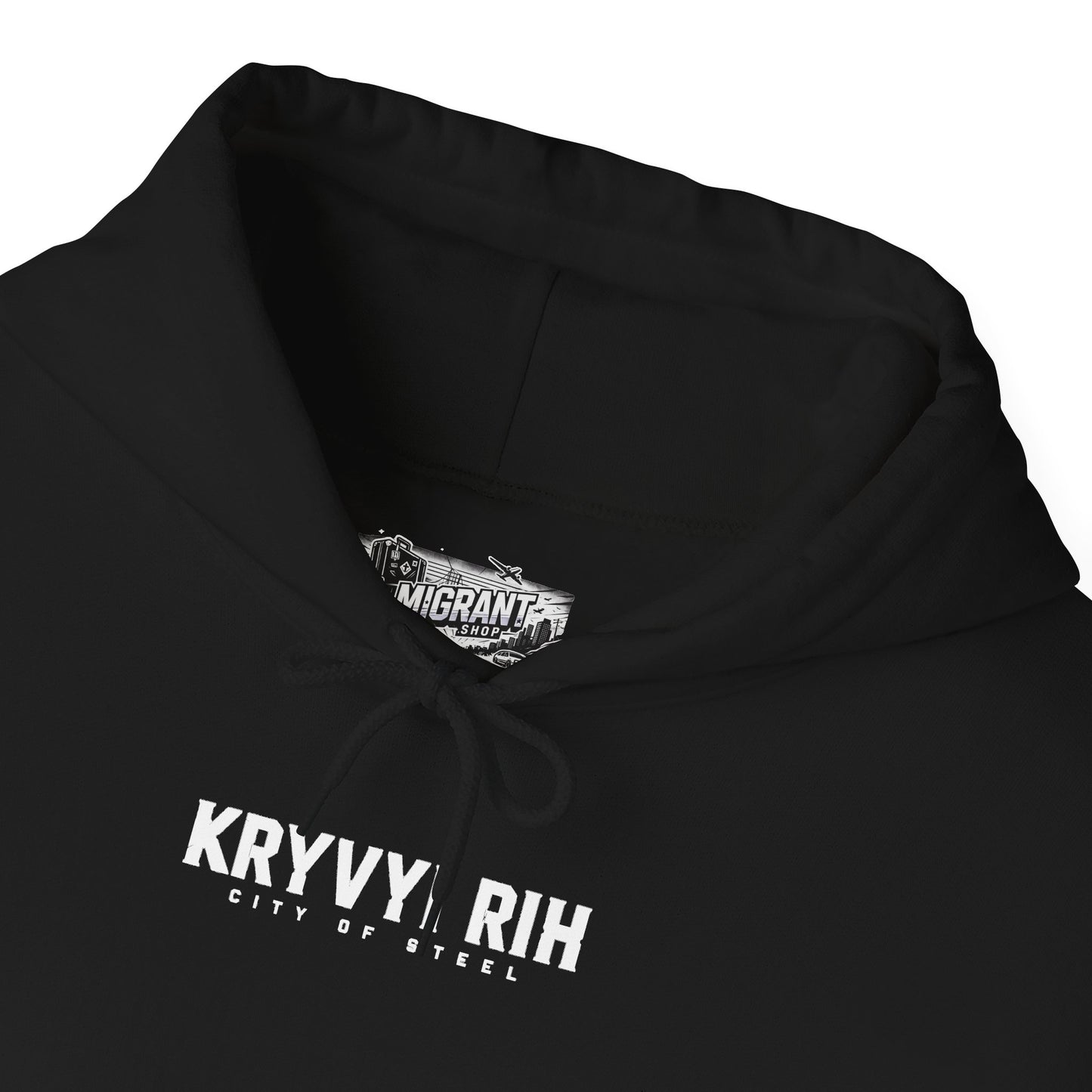 Hoodie — "Kryvyi Rih" Memorial Black Pullover with Cityscape Back Print