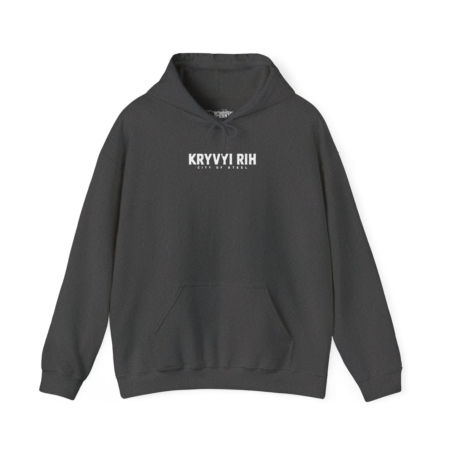 Hoodie — "Kryvyi Rih" Memorial Black Pullover with Cityscape Back Print