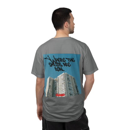Photo Backprint T‑Shirt — Urban Graffiti 'Across the Skies Not Real' Streetwear
