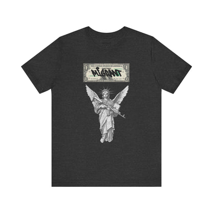 Statue of Liberty Angel Tee — 'MIGRANTS' Dollar Graphic Short Sleeve