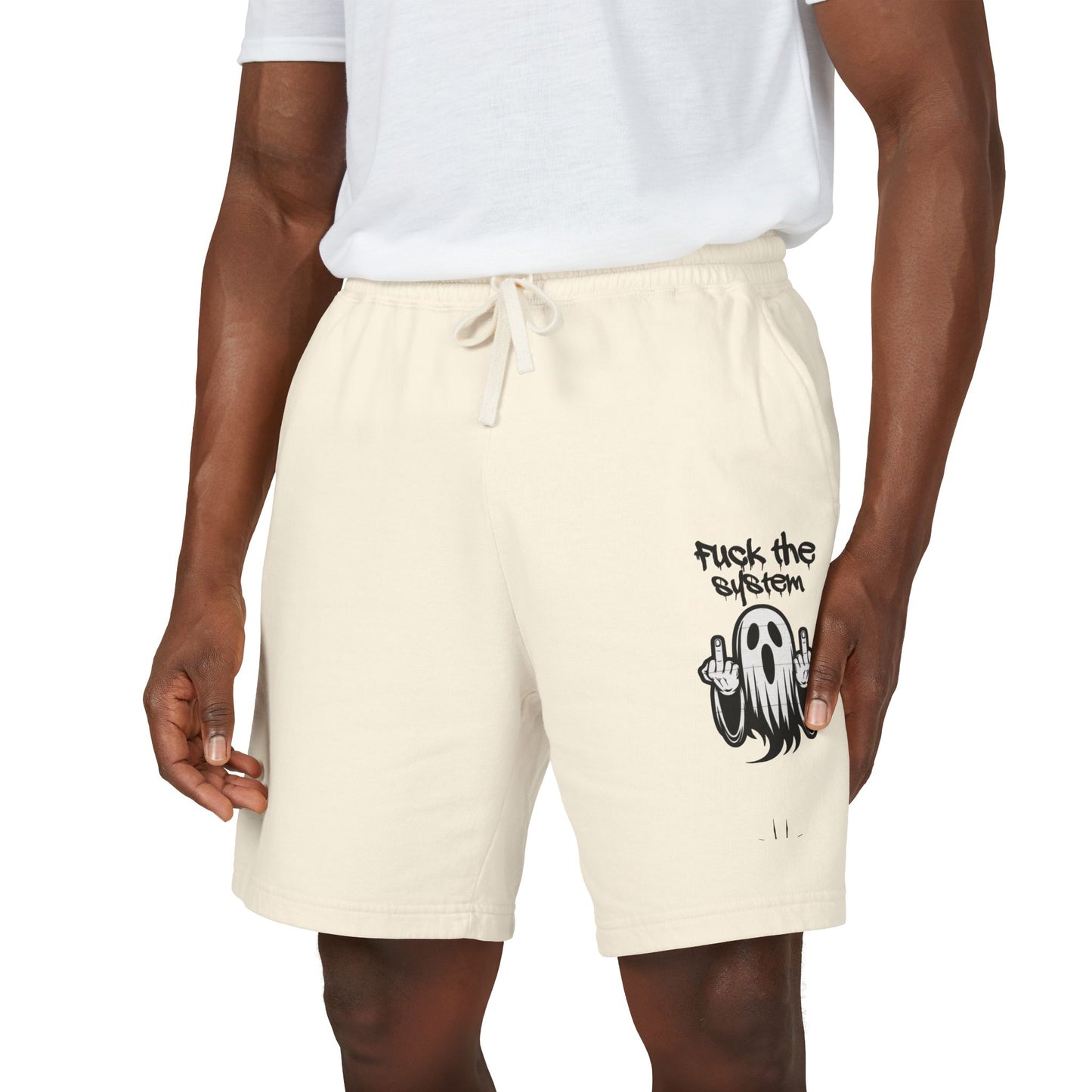 Fleece Shorts — 'Fuck the System' Ghost Graphic Sweat Shorts