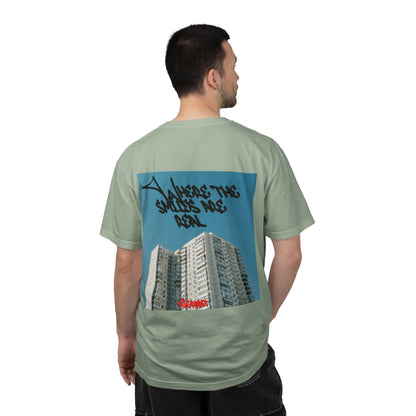 Photo Backprint T‑Shirt — Urban Graffiti 'Across the Skies Not Real' Streetwear