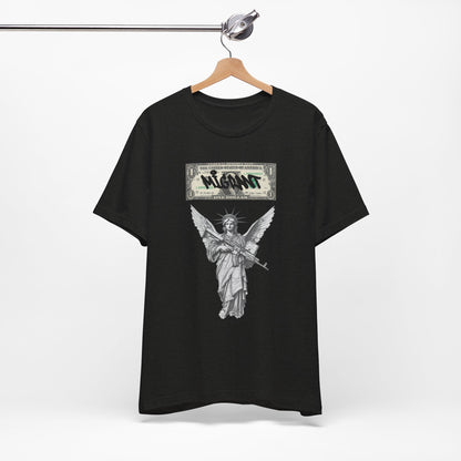 Statue of Liberty Angel Tee — 'MIGRANTS' Dollar Graphic Short Sleeve