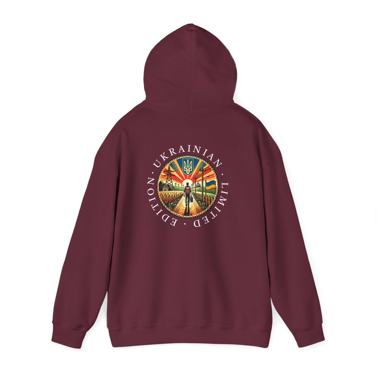 Ukraine Limited Edition Hoodie — Ukrainian Emblem Retro Sunset Design