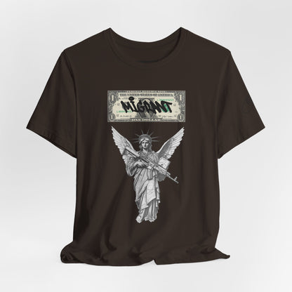 Statue of Liberty Angel Tee — 'MIGRANTS' Dollar Graphic Short Sleeve