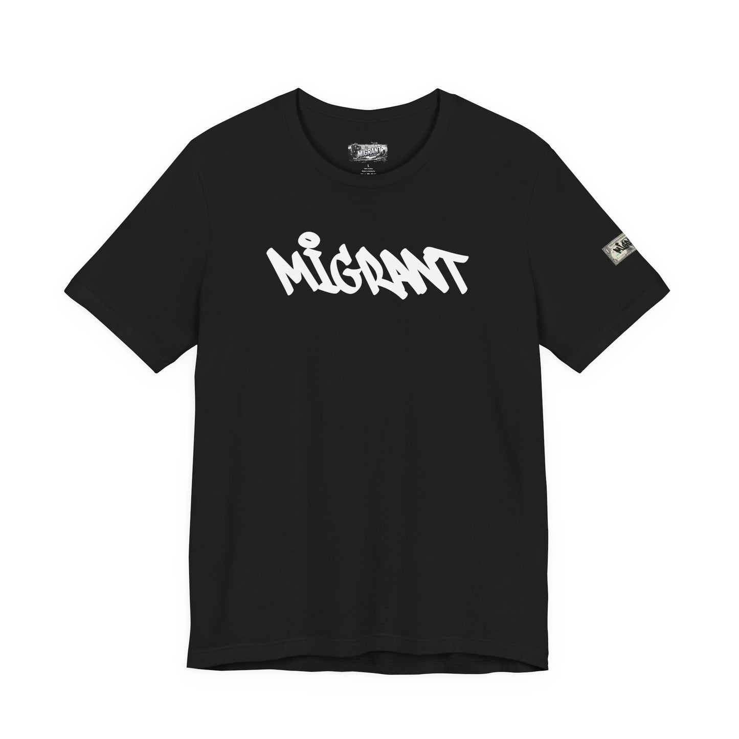 T-Shirt — 'Migrant' Graffiti Urban Photo Tee (Back: 'Where's The Smiles Not Dead')