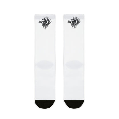 Edgy Sublimation Crew Socks — Black Fist & 'F*** You' Middle Finger Graphic
