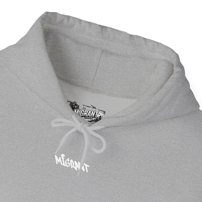 Hoodie • Circular 'Mugman Shop' Collage Logo Back — Minimal Chest Script