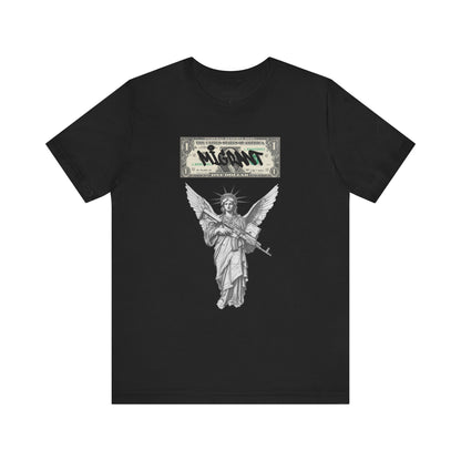 Statue of Liberty Angel Tee — 'MIGRANTS' Dollar Graphic Short Sleeve