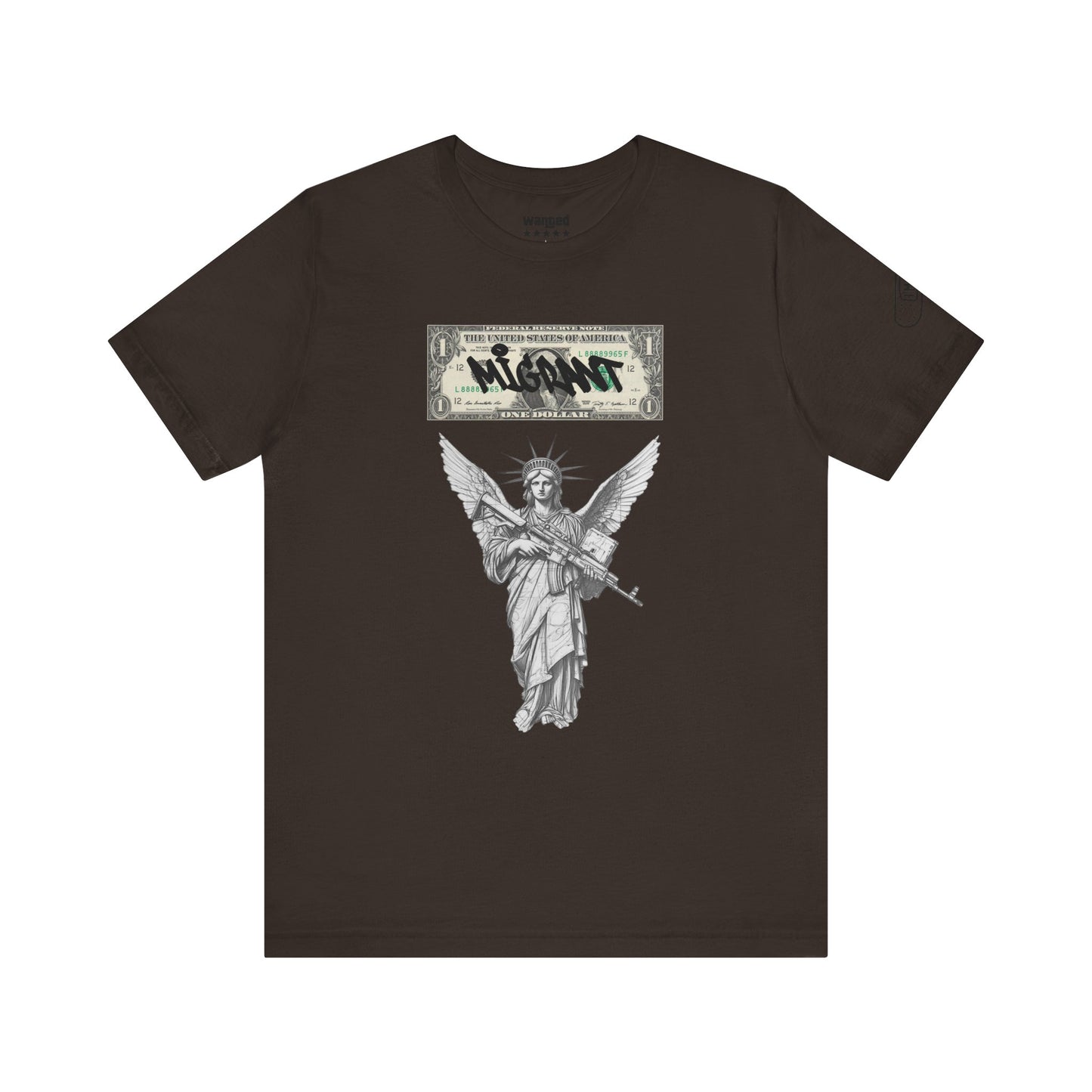 Statue of Liberty Angel Tee — 'MIGRANTS' Dollar Graphic Short Sleeve