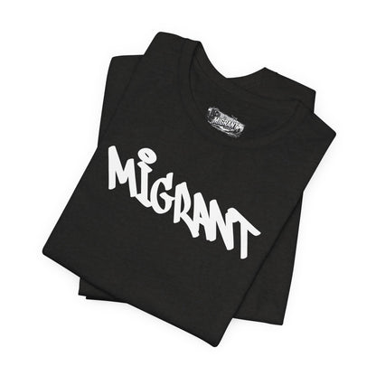T-Shirt — 'Migrant' Graffiti Urban Photo Tee (Back: 'Where's The Smiles Not Dead')