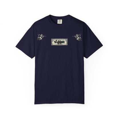 Graphic T‑Shirt — Vintage Photo Back with Red Graffiti "Religion Divides Us"