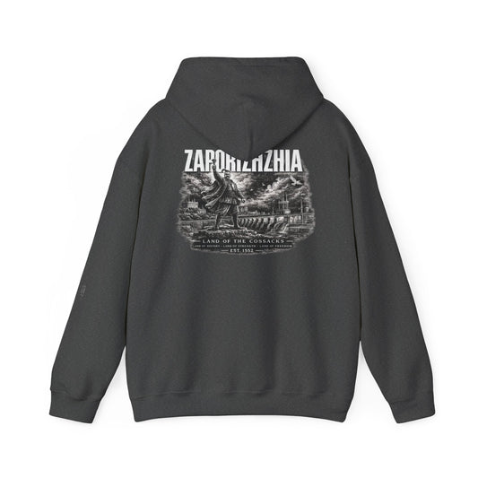 Zaporizhzhia Hoodie – Vintage Cityscape War Relief Design