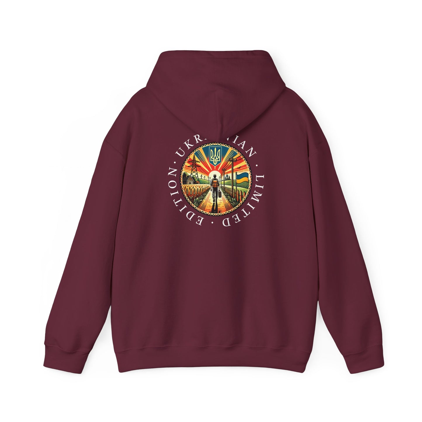 Ukraine Limited Edition Hoodie — Ukrainian Emblem Retro Sunset Design