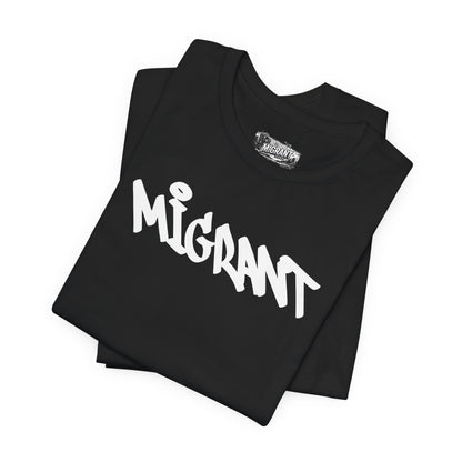 T-Shirt — 'Migrant' Graffiti Urban Photo Tee (Back: 'Where's The Smiles Not Dead')