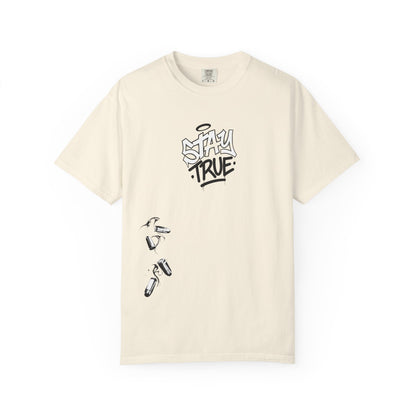 T-Shirt — 'Stay True' Graffiti Skate Tee with 'Fuck the System' Back Accent