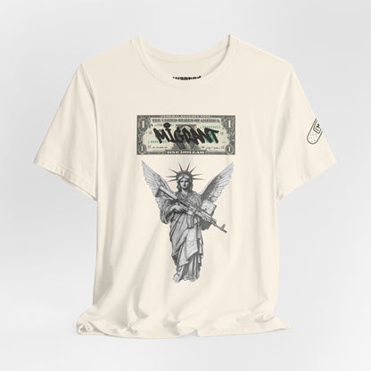 Statue of Liberty Angel Tee — 'MIGRANTS' Dollar Graphic Short Sleeve