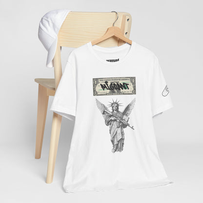 Statue of Liberty Angel Tee — 'MIGRANTS' Dollar Graphic Short Sleeve