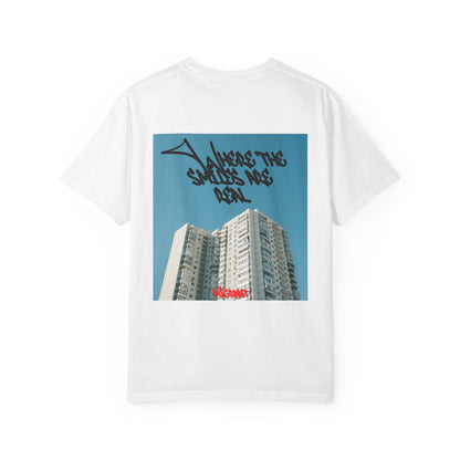 Photo Backprint T‑Shirt — Urban Graffiti 'Across the Skies Not Real' Streetwear