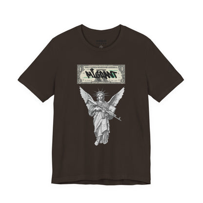 Statue of Liberty Angel Tee — 'MIGRANTS' Dollar Graphic Short Sleeve