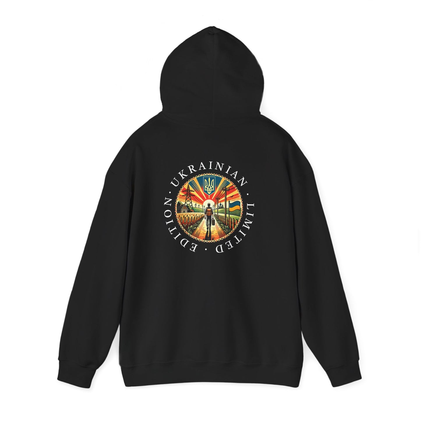 Ukraine Limited Edition Hoodie — Ukrainian Emblem Retro Sunset Design