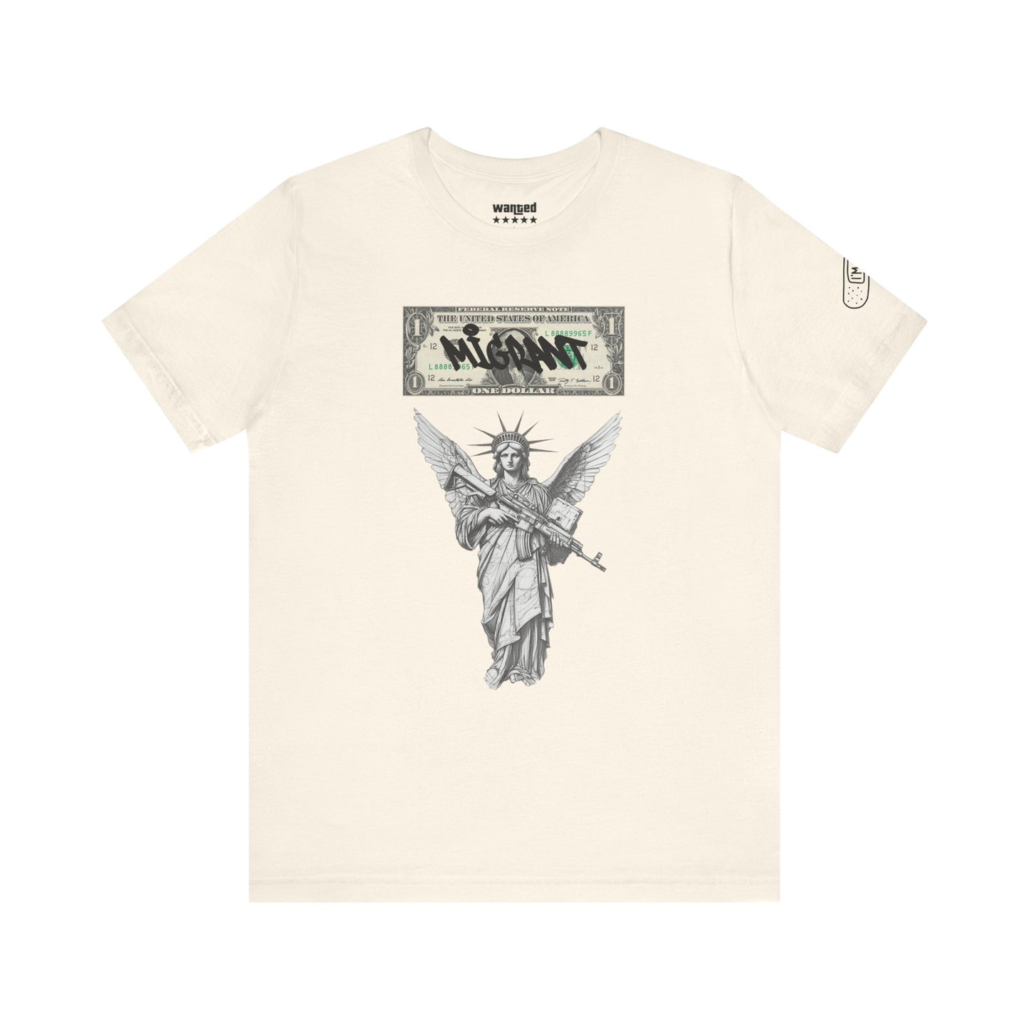 Statue of Liberty Angel Tee — 'MIGRANTS' Dollar Graphic Short Sleeve