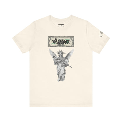 Statue of Liberty Angel Tee — 'MIGRANTS' Dollar Graphic Short Sleeve