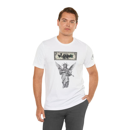 Statue of Liberty Angel Tee — 'MIGRANTS' Dollar Graphic Short Sleeve