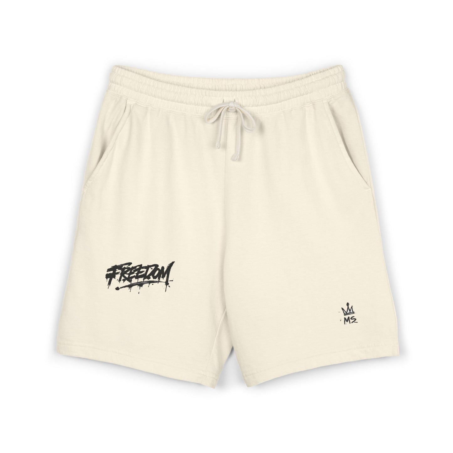 Fleece Sweat Shorts — Garment-Dyed Lightweight Lounge Shorts with 'Freedom' Graphic