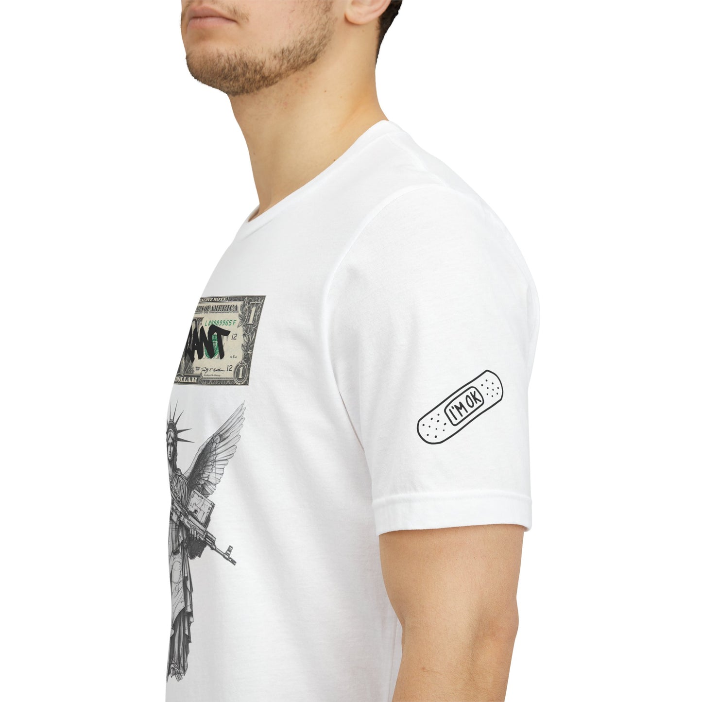 Statue of Liberty Angel Tee — 'MIGRANTS' Dollar Graphic Short Sleeve