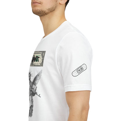 Statue of Liberty Angel Tee — 'MIGRANTS' Dollar Graphic Short Sleeve